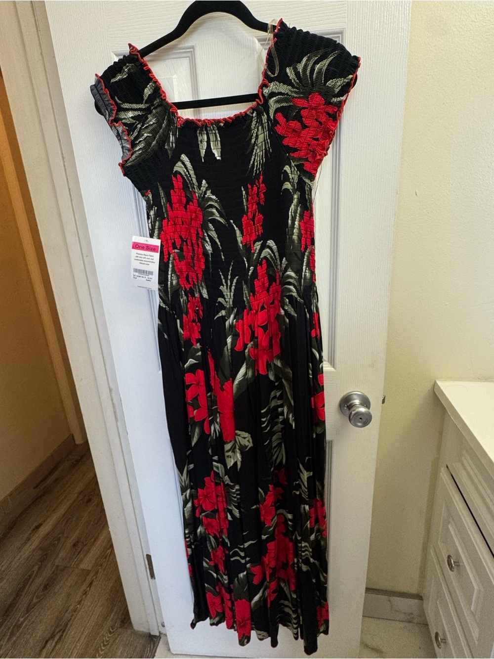 Women’s Black Floral Maxi Dress with Red Bloom Print